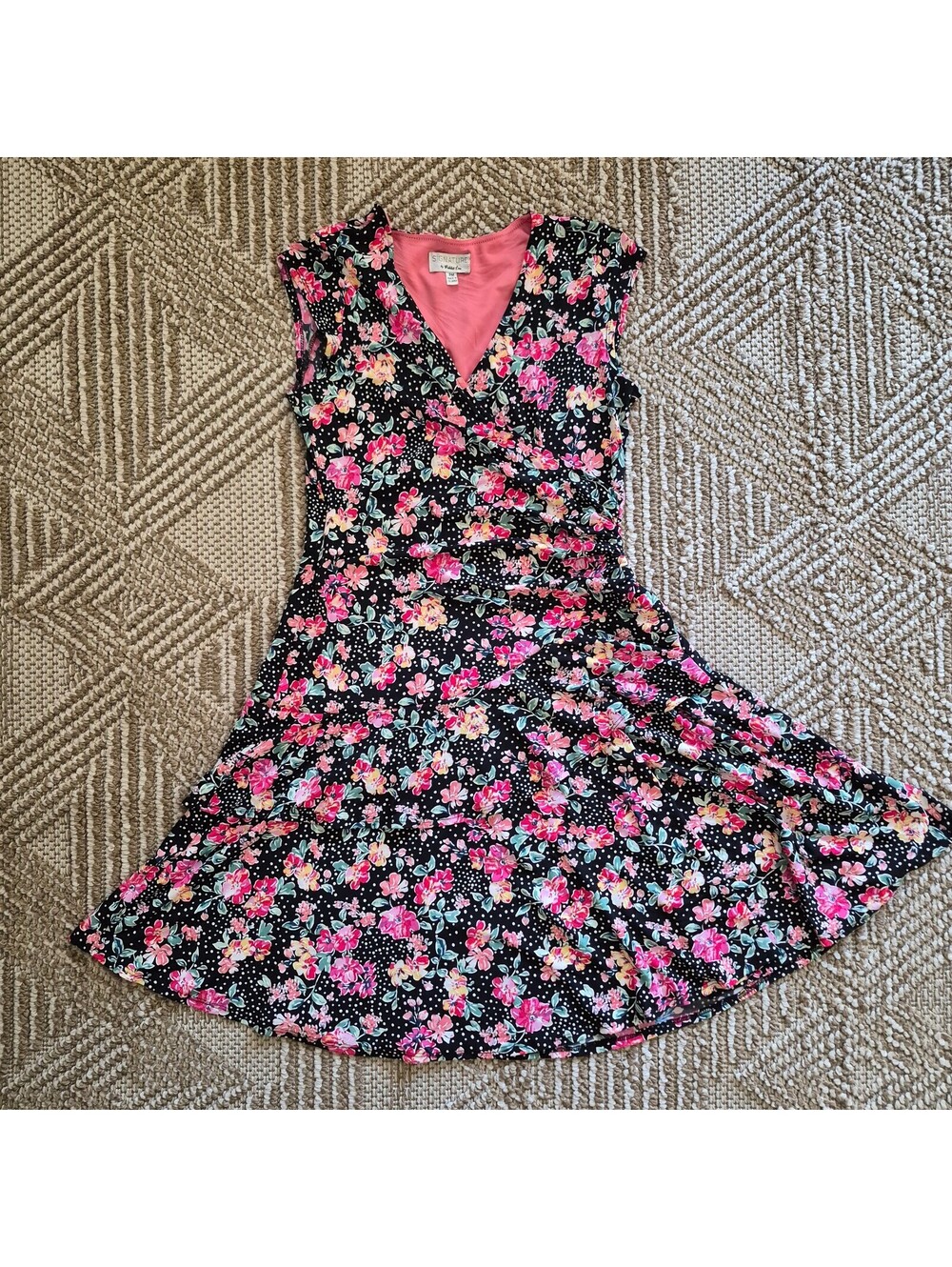 Signature by Robbie Bee Floral Cap Sleeve Faux Wrap Tiered Petite Dress P M